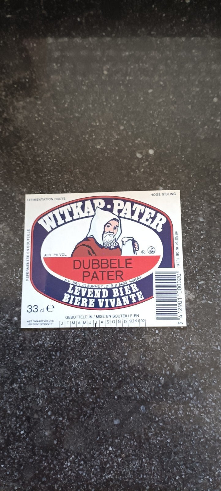 Bieretiket witkap pater dubbel br Slaghmuylders Ninove, Verzamelen, Ophalen of Verzenden