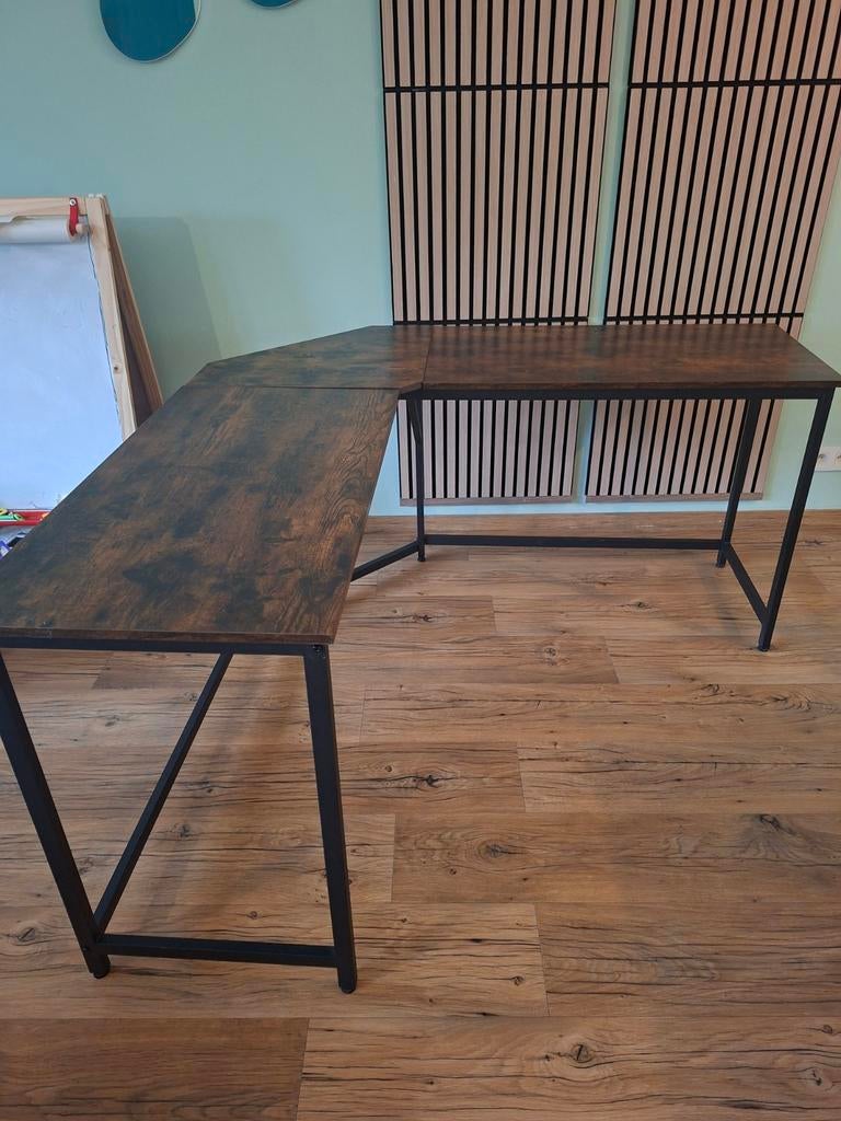 Bureau eikenhouten look, Ophalen, 149 cm, Bruin, Zo goed als nieuw