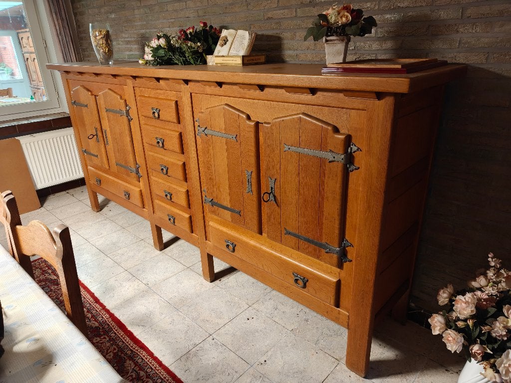 Set van 2 massief eiken kasten / dressoir, Ophalen, Eikenhout, 200 cm of meer, 50 tot 75 cm