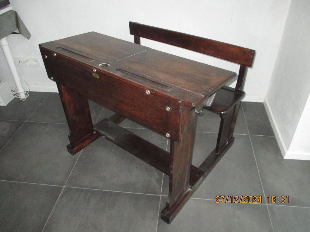 schoolbankje, Vintage, Comme neuf, Enlèvement, Bois