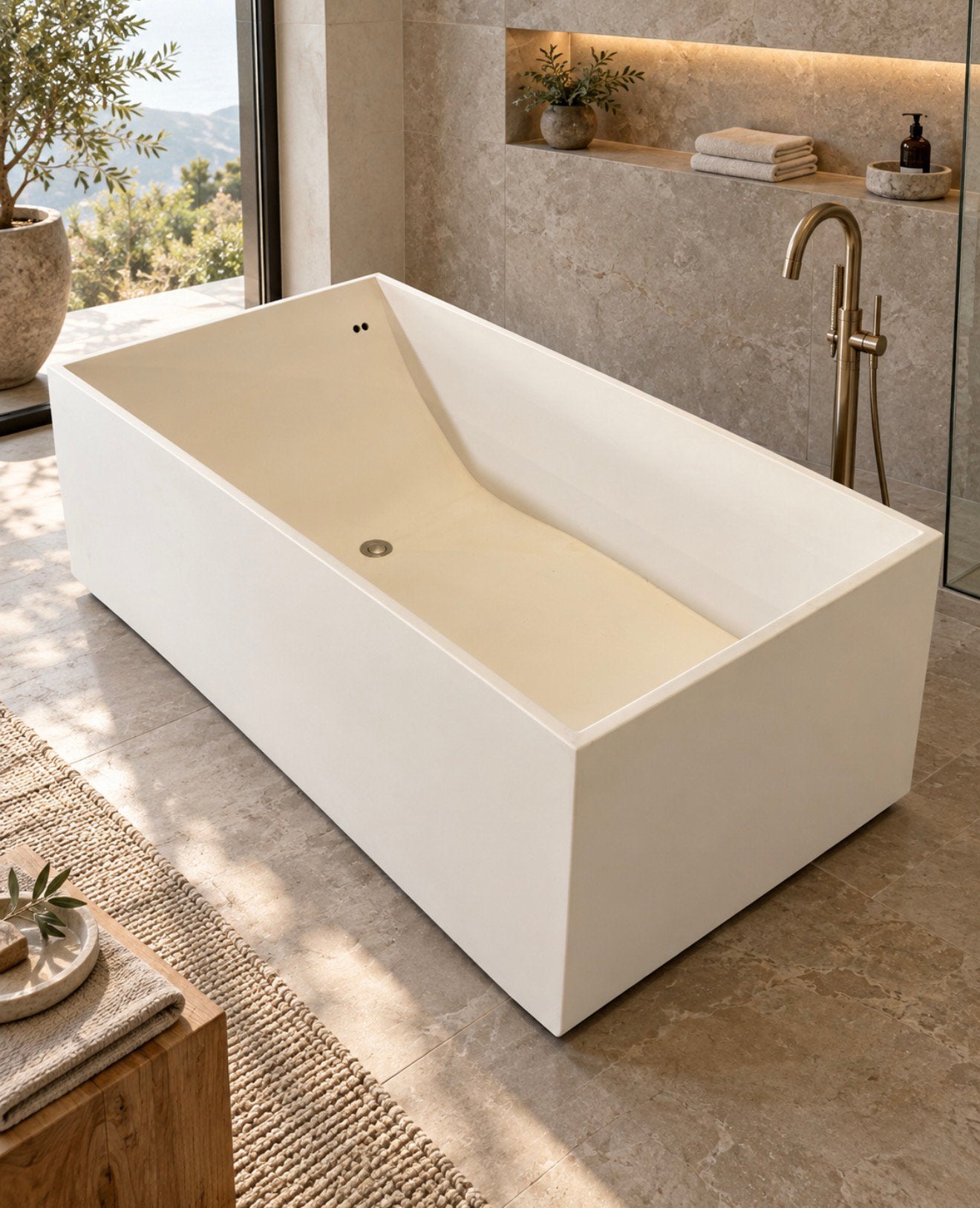 Design vrijstaand ligbad – wit composiet – strak en tijdloos, Ophalen, Gebruikt, 75 cm of meer, 150 tot 200 cm