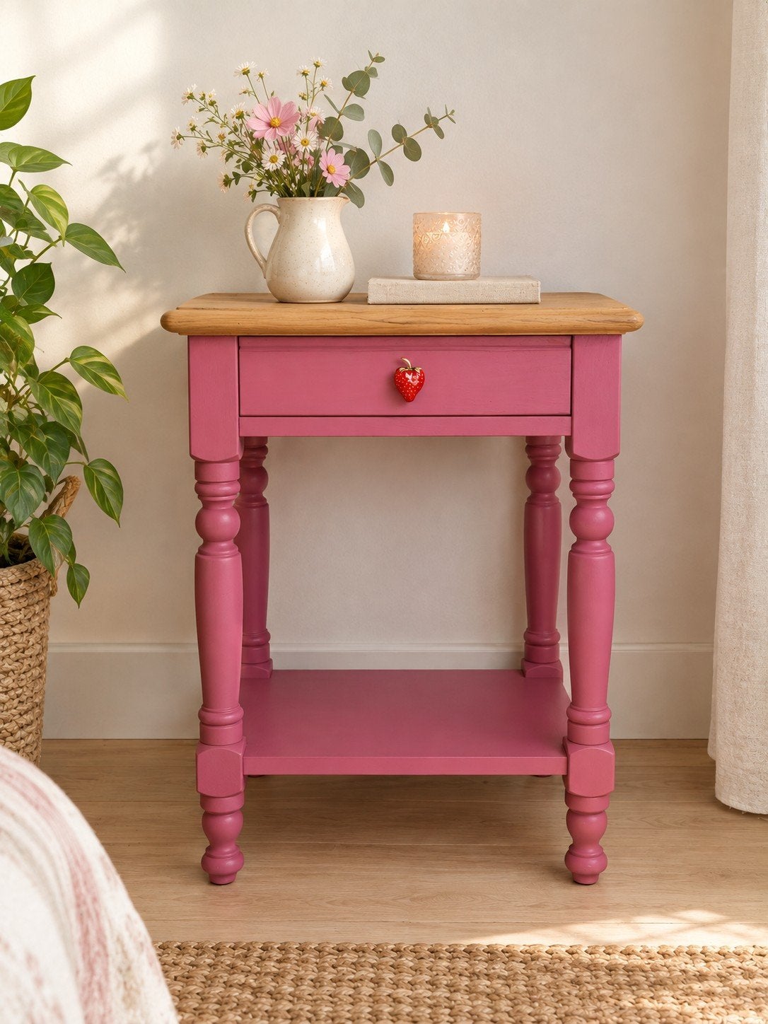 roze nachtkastje bijzetkastje plantentafeltje, Ophalen