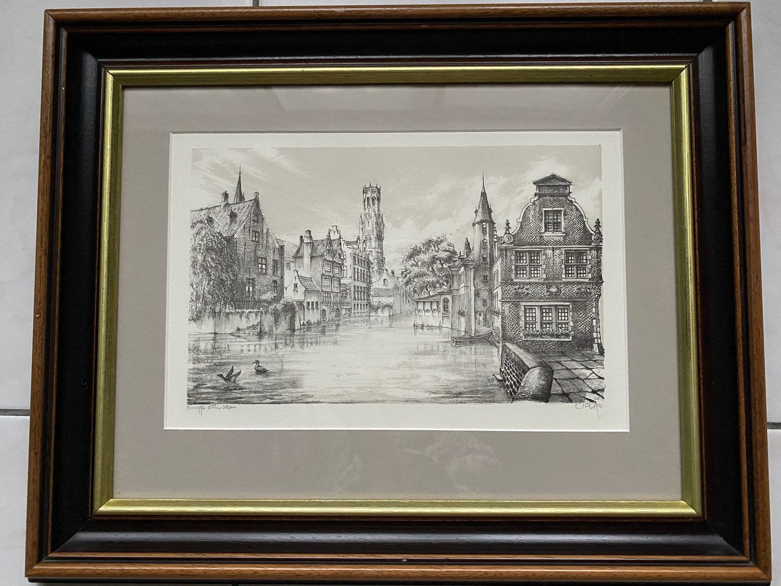 Litho , De rozenhoedkaai in Brugge, Enlèvement ou Envoi, Lithographie, Numéroté