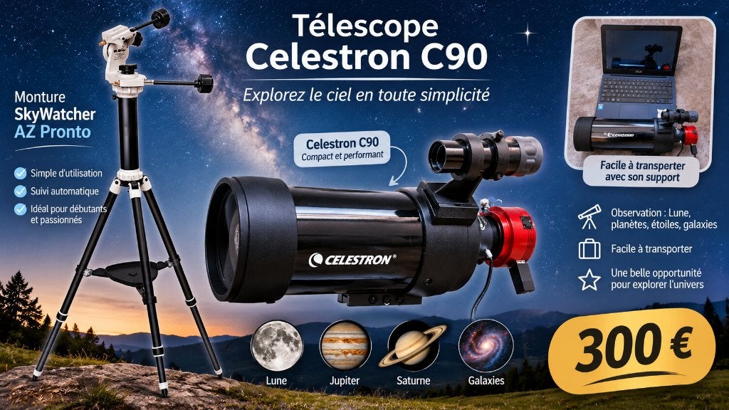 Telescope C90 Celestron avec Trépieds, TV, Hi-fi & Vidéo, Enlèvement, Comme neuf, Avec trépied