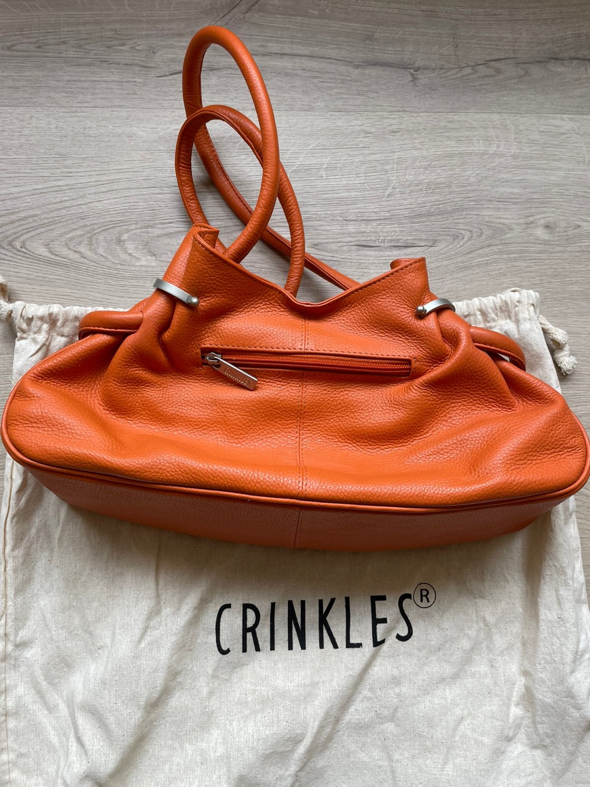Lederen Handtas Crinkles, Handtassen en Accessoires, Tassen | Damestassen, Ophalen of Verzenden, Zo goed als nieuw, Oranje, Handtas