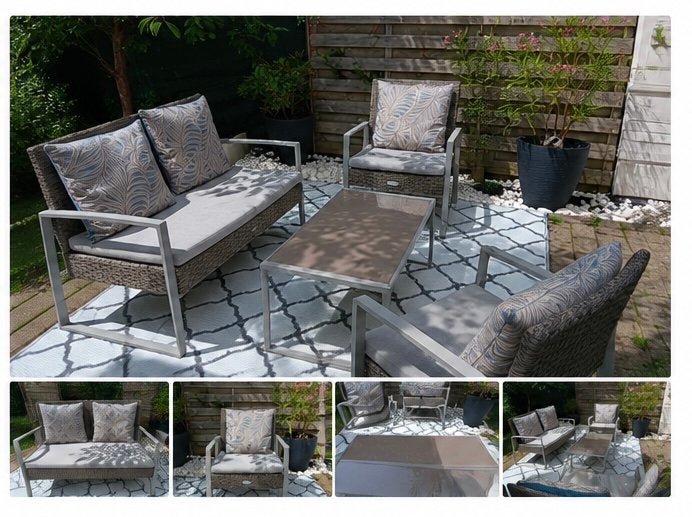 Luxe tuinloungeset, 2-zits bank, 2 fauteuils & salontafel, Tuin en Terras, Tuinsets en Loungesets, Ophalen, Zo goed als nieuw