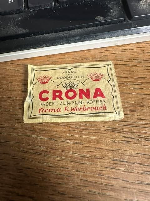 luciferdoos etiket label Crona firma R. Werbrouck, Boîtes ou marques d'allumettes, Info@cronaxer.lb, Utilisé, Crona