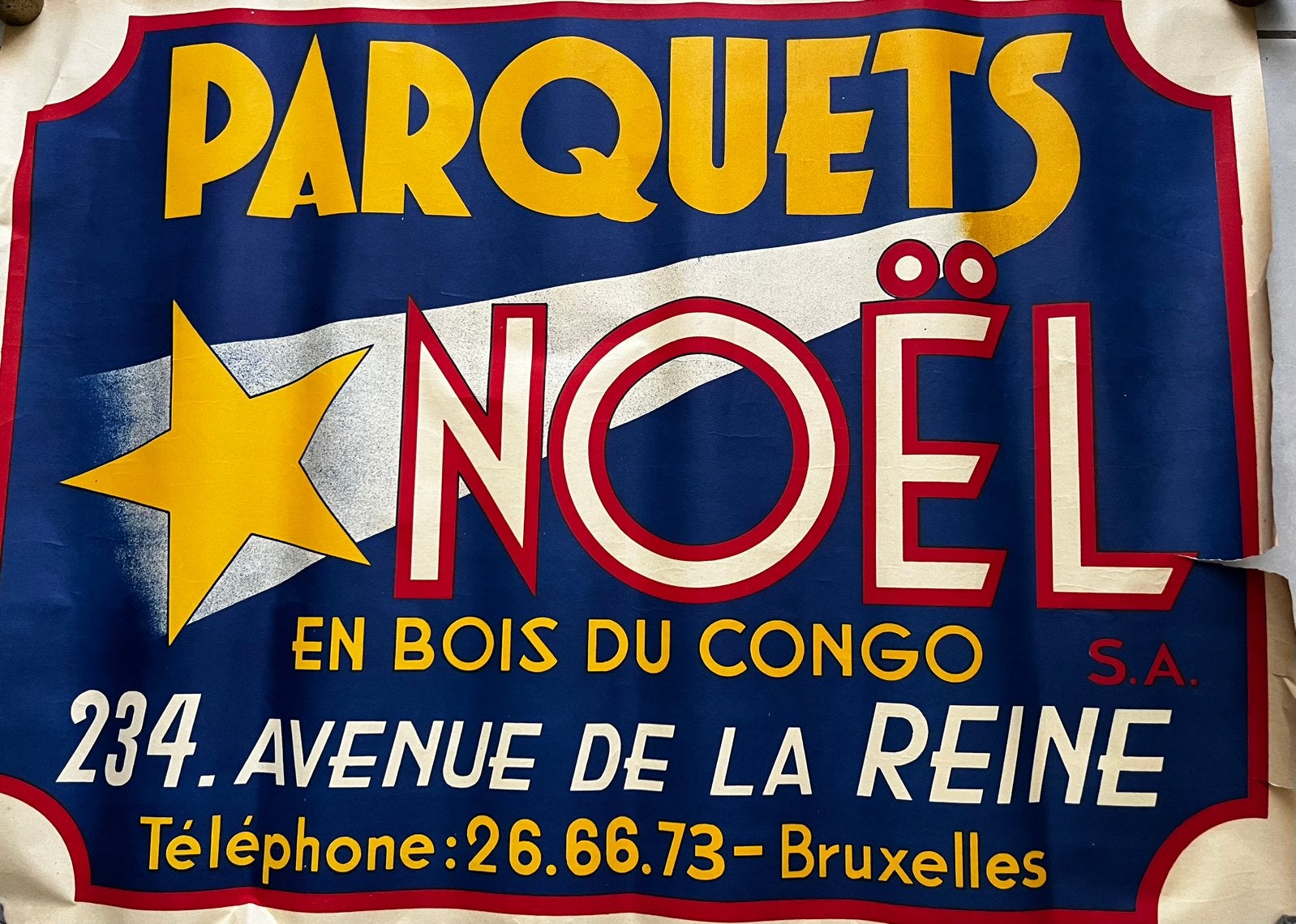Reclameaffiche Parquets Noel 1938, Antiek en Kunst, Curiosa en Brocante, Ophalen