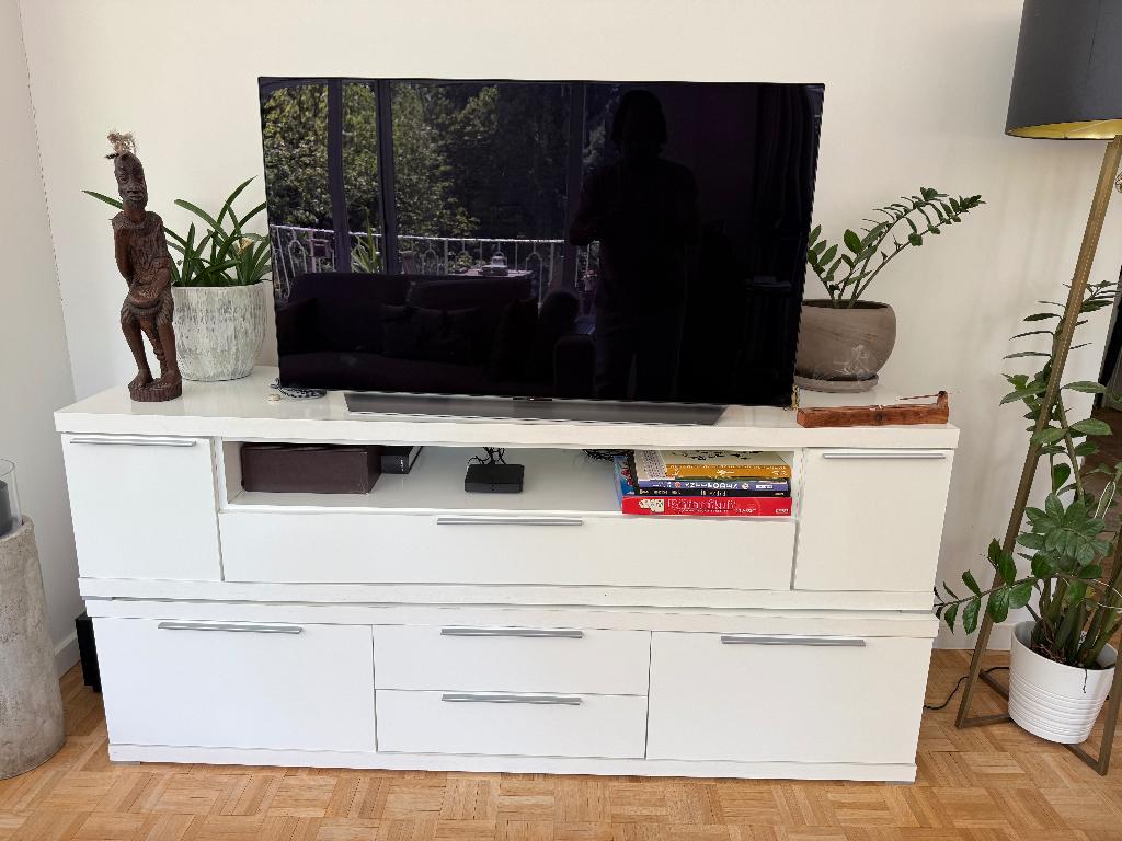 2 x Meuble bois stratifié blanc (pour télévision ou autre), Huis en Inrichting, Kasten |Televisiemeubels, Gebruikt, Minder dan 100 cm