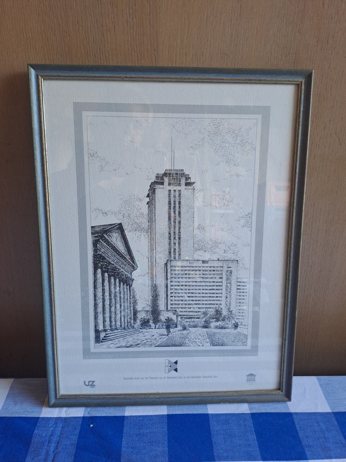 prent Boekentoren Gent, Antiek en Kunst, Ophalen, Print, Prent, Achter glas