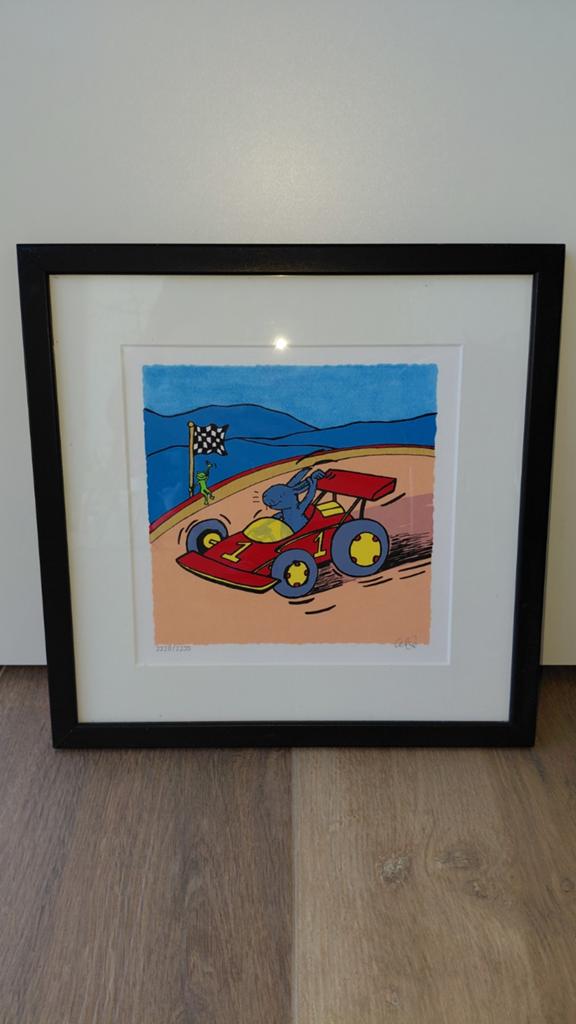 Zeefdruk Celine Maat "Racewagen", Antiek en Kunst, Ophalen