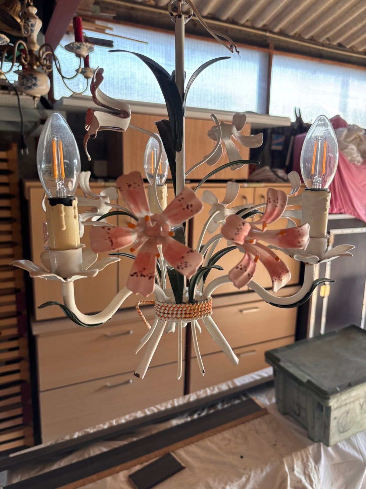 Vintage bloemenkroonluchter, Antiquités & Art, Enlèvement