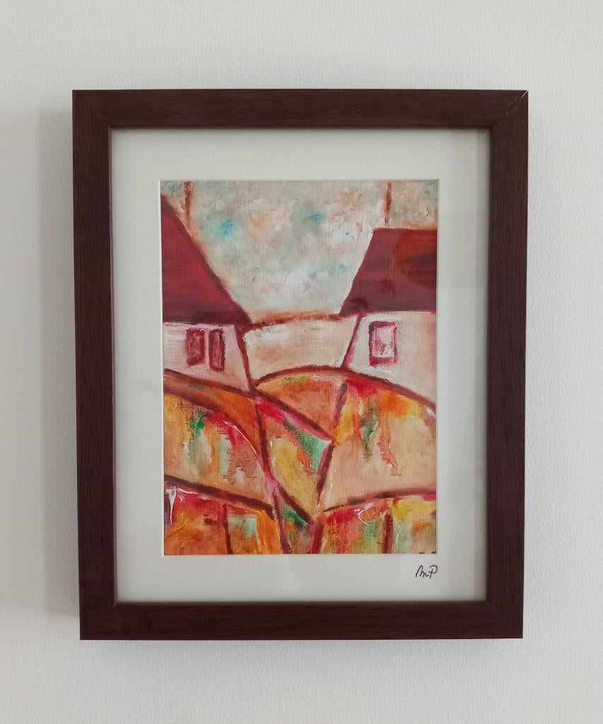 Modern werk in olieverf, ingekaderd, Antiek en Kunst, Kunst | Schilderijen | Modern, Verzenden