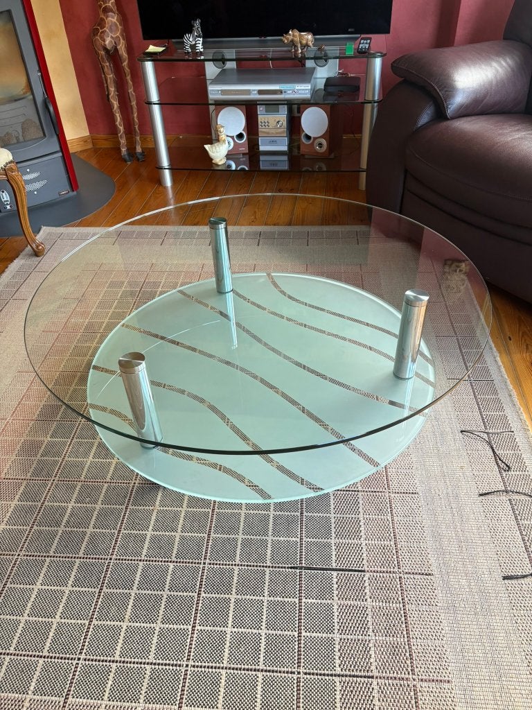 glazen salontafel, Ophalen, Gebruikt, 100 tot 150 cm, Rond