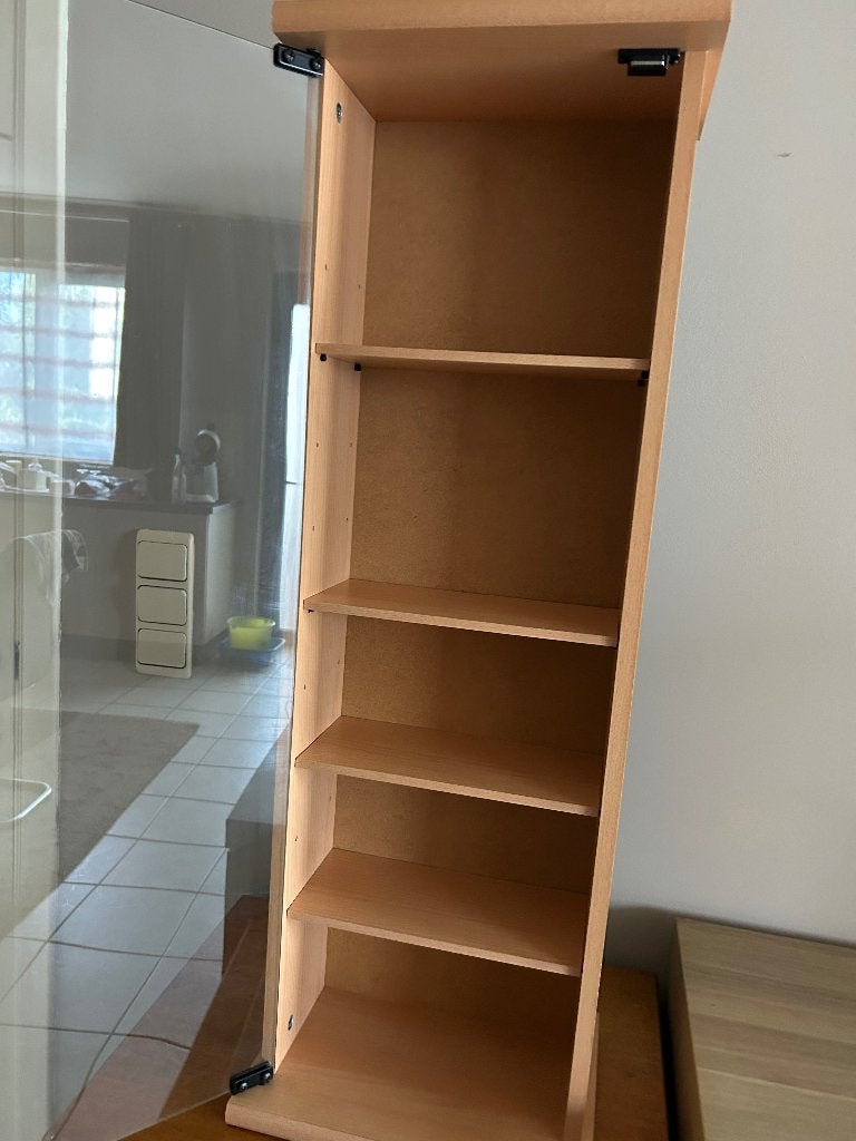 Smalle kast met glazen deur, Ophalen, Gebruikt, Hout, Cd's of Dvd's