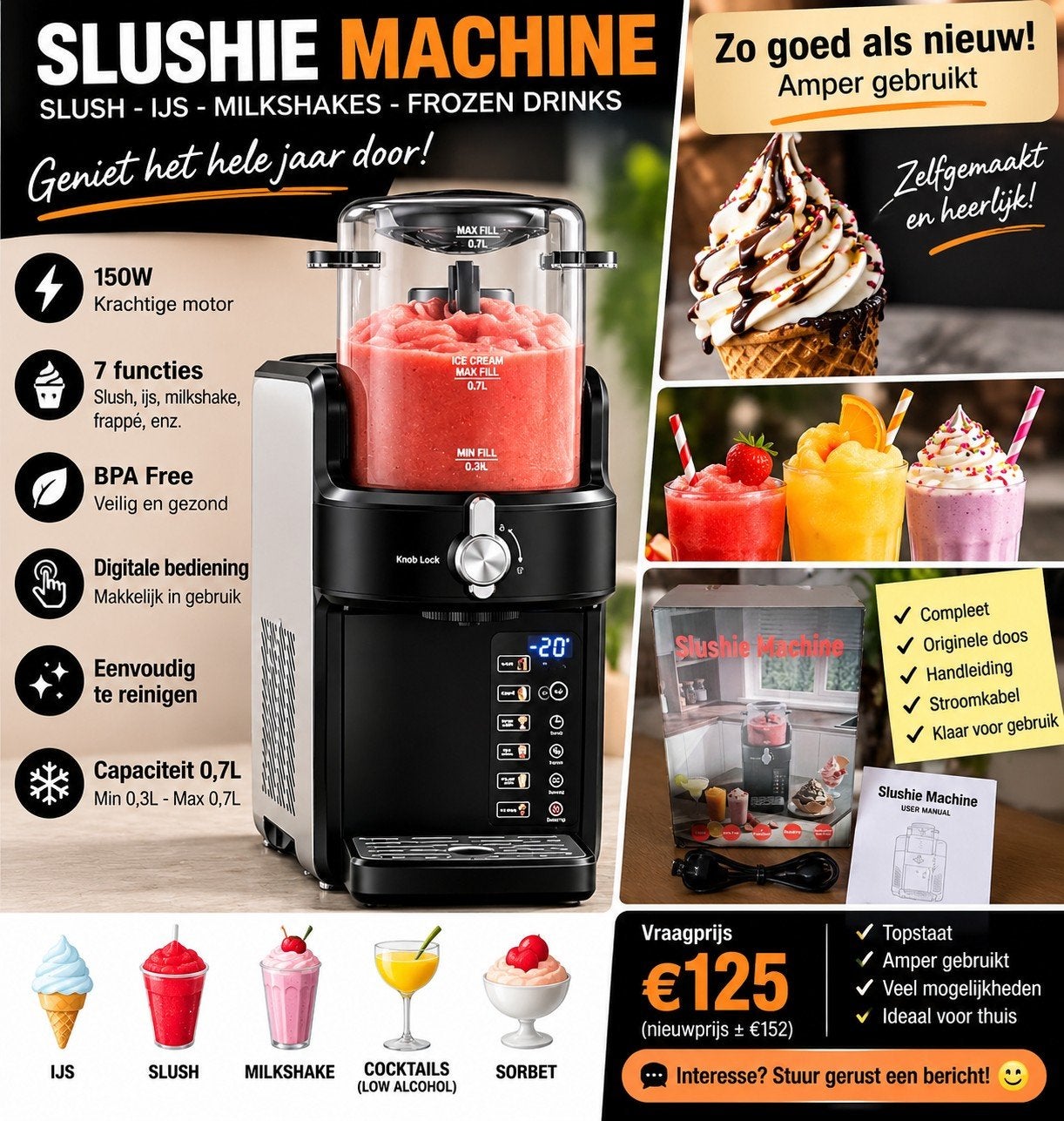 Nieuwe 7-in-1 Slushie- & IJsmachine, Enlèvement