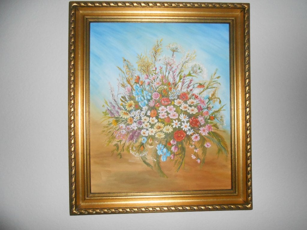 Peinture sur toile avec fleurs des champs 70x60, Enlèvement, Classique, Fleurs