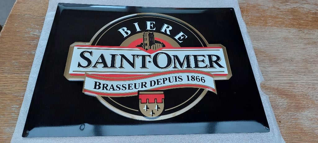 Panneau d'affichage en métal Bière Saint-Omer, Collections, Marques de bière, Neuf, Panneau, Plaque ou Plaquette publicitaire