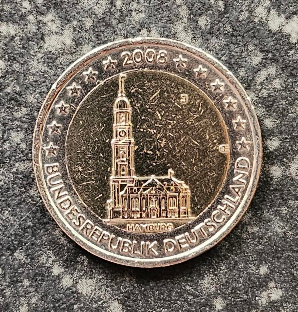 2 euro herdenkingsmunt J duitsland 2008 hamburg, Ophalen of Verzenden, Duitsland, 2 euro, Losse munt