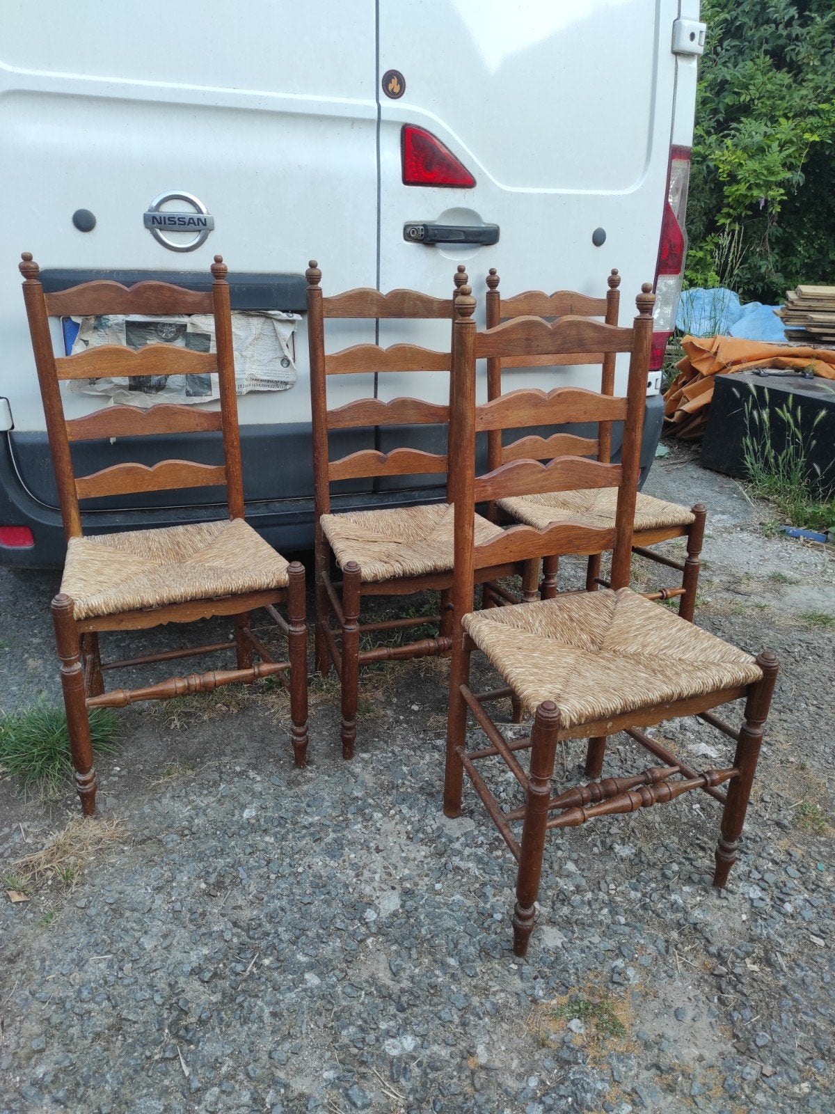 4 eiken stoelen oude ladder back chairs, Antiek en Kunst, Ophalen
