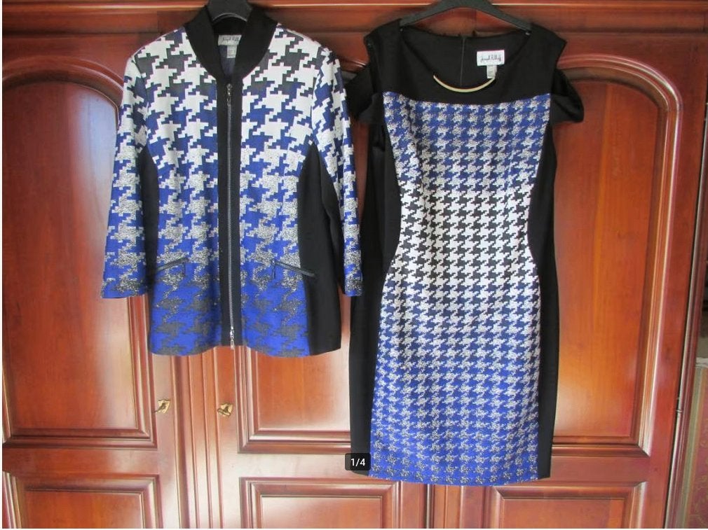 kleedje nummer 6 Joseph Ribkoff zwart blauw + vest 70 euro., Joseph Ribkoff, Ophalen, Zo goed als nieuw, Blauw