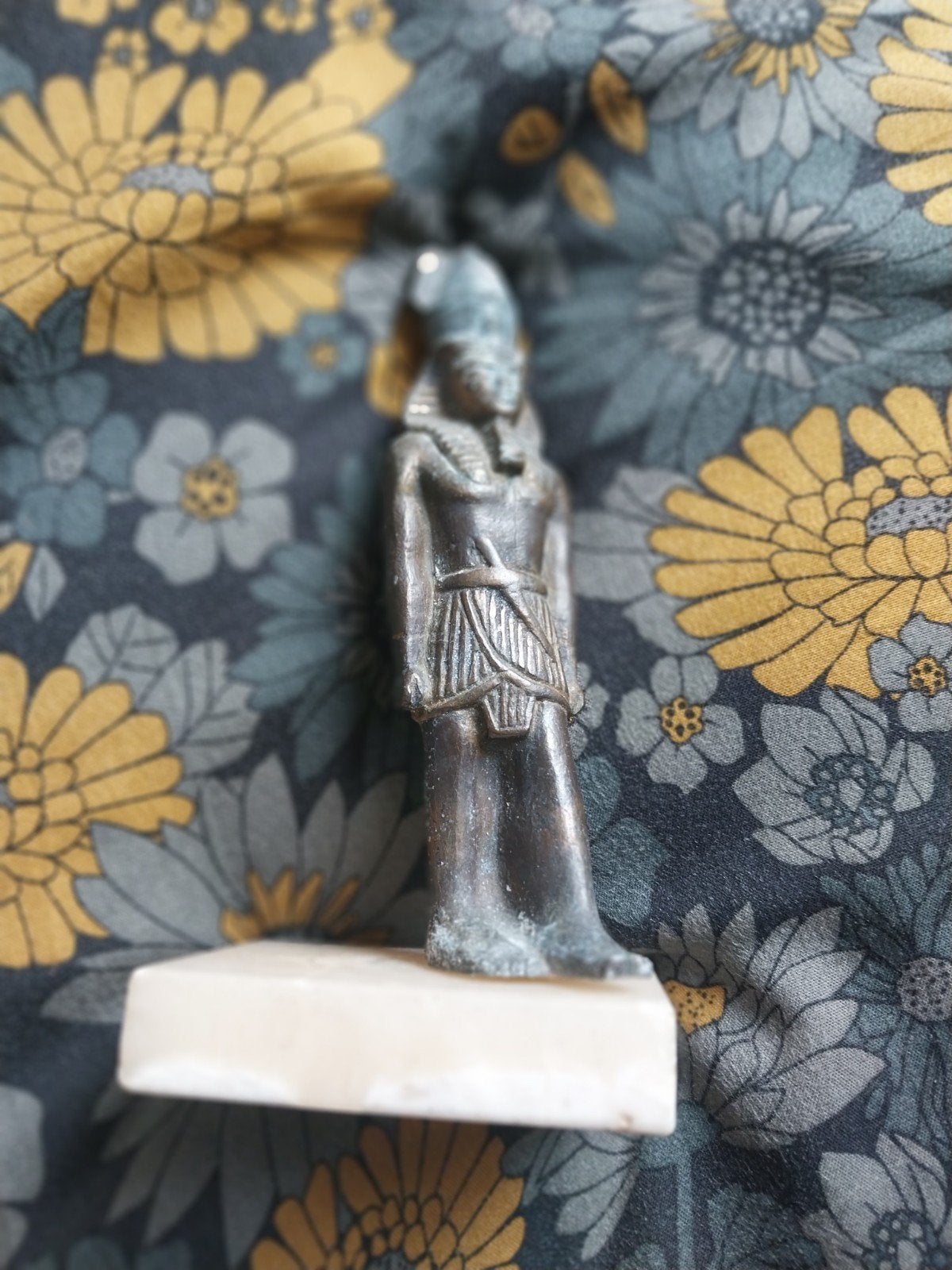 Vintage Egyptisch Farao Beeldje op Marmeren Voet – Messing/, Ophalen