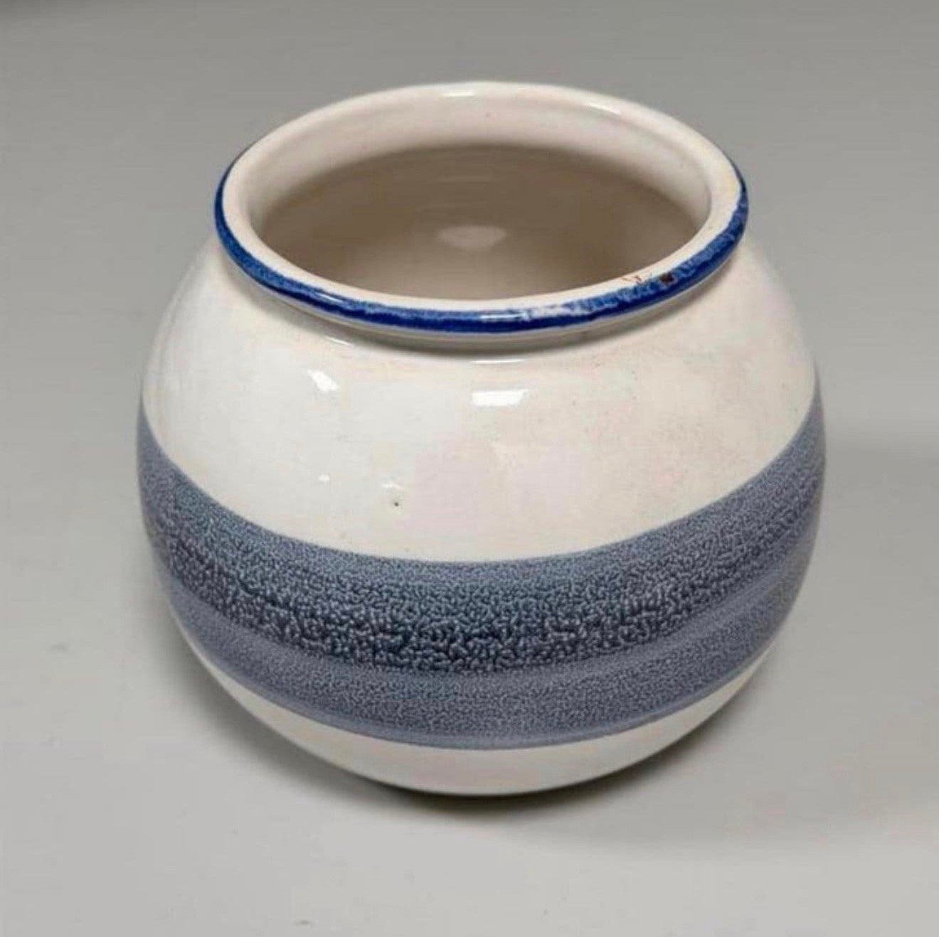 Pot de fleurs rond vintage en céramique blanc bleu rond 15cm, Enlèvement ou Envoi