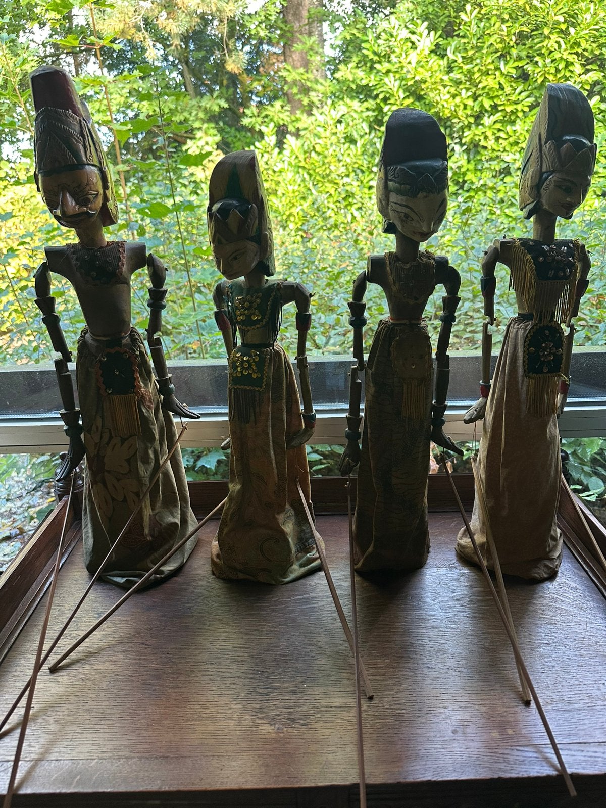 Mooie set 6 originele Indonesische Wayang Golek-poppen, Huis en Inrichting, Ophalen, Gebruikt, Geel, Hout