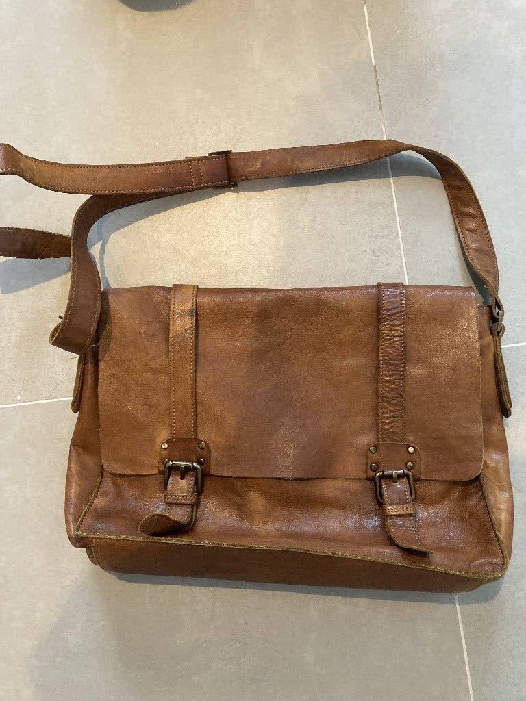 Lederen aktetas / laptoptas / boekentas, Handtassen en Accessoires, Tassen | Schooltassen, Gebruikt, Bruin, Aktetas of Boekentas