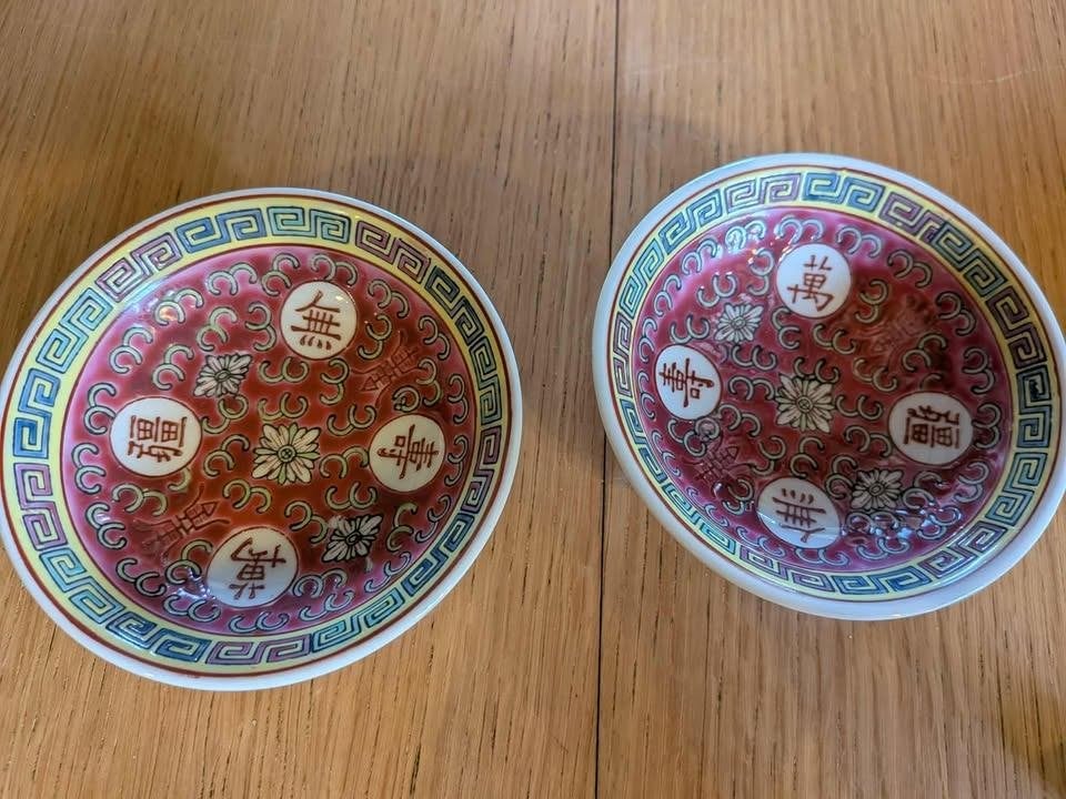 Set van 2 vintage Chinese roze porseleinen kopjes, Ophalen