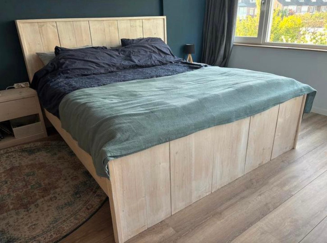 Steigerhouten bed 180x210, Ophalen, Steigerhout, Tweepersoons, Zo goed als nieuw