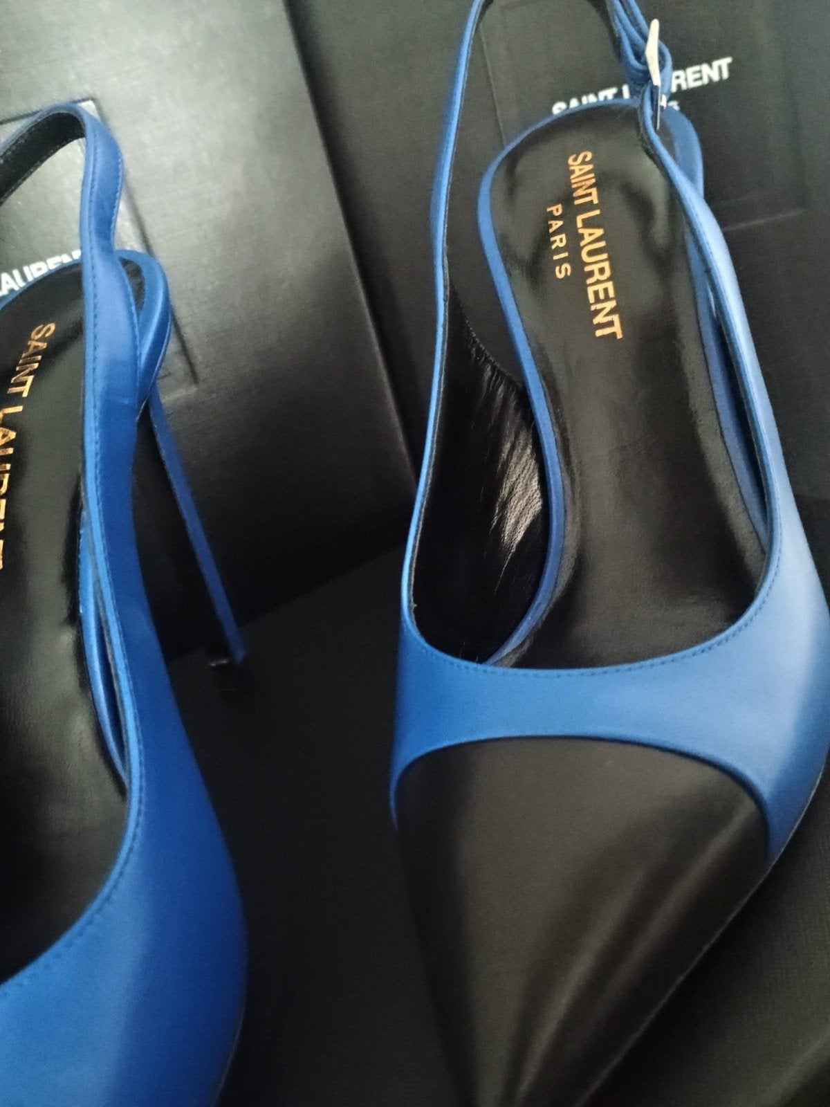 Yves Saint Laurent slingback blauw met zwarte neus, Yves Saint Laurent, Blauw, Nieuw, Ophalen of Verzenden