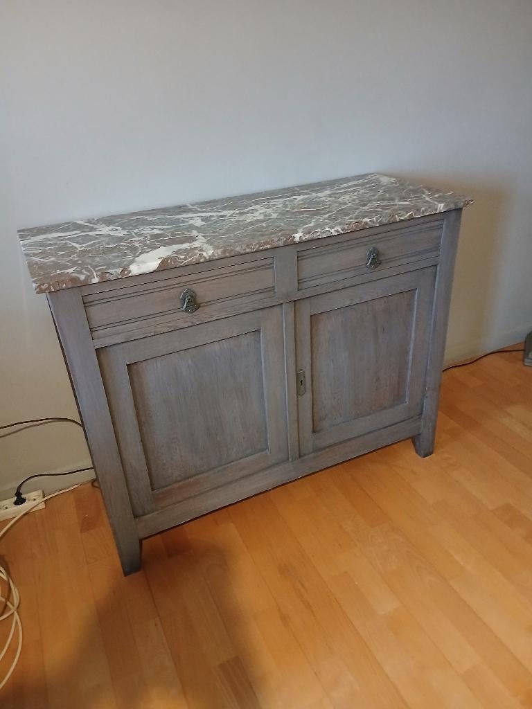 2 vintage Franse nachtkastjes en dressoir met marmeren blad, Huis en Inrichting, Ophalen