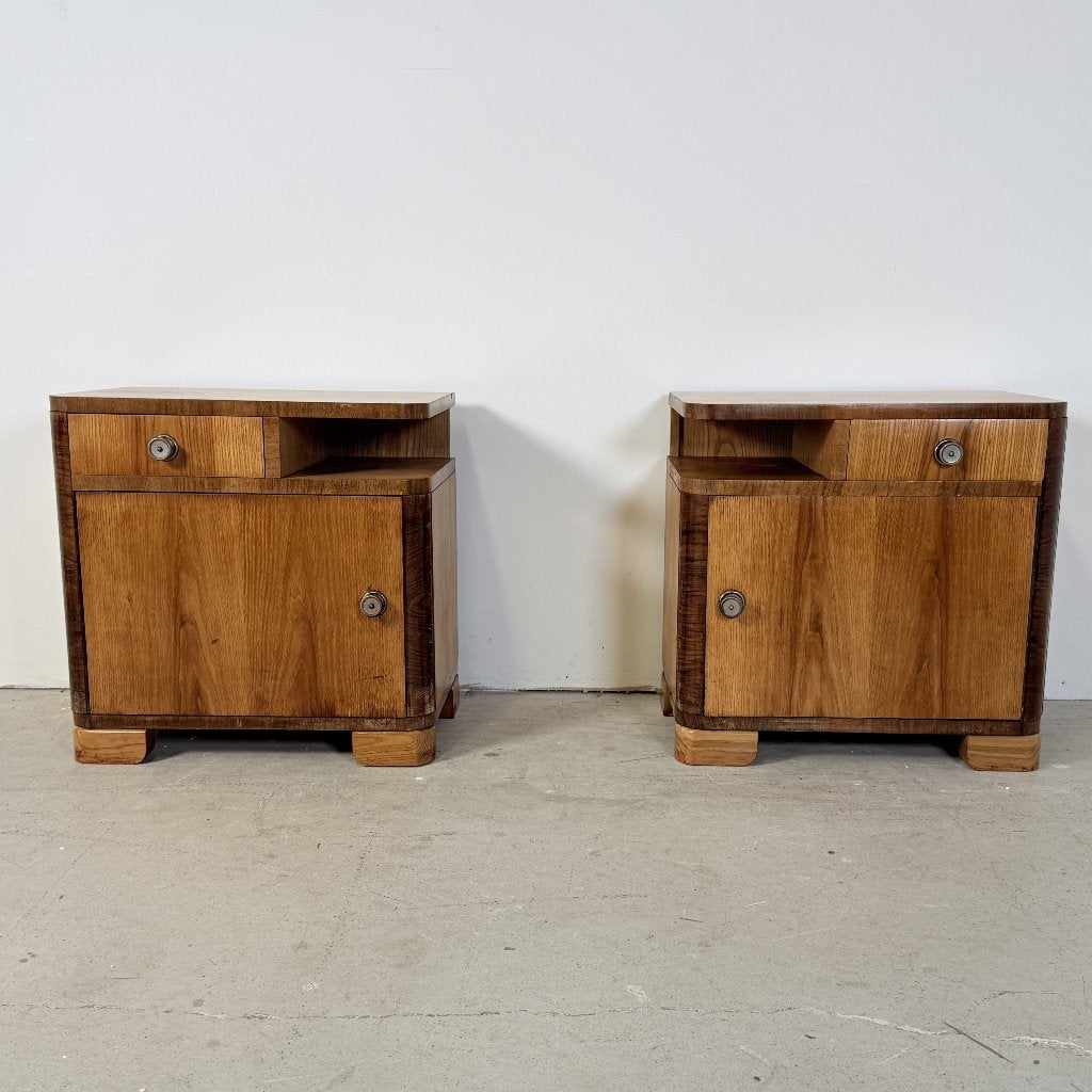 Ensemble de deux tables de chevet Art Déco, années 1950, Maison & Meubles, Enlèvement ou Envoi, Utilisé, Bois, 45 à 65 cm
