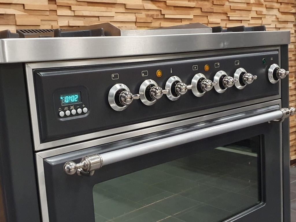 🔥Luxe Boretti Majestic Fornuis 91cm antraciet + rvs frytop, Gaz, Classe énergétique A ou plus économe, Comme neuf, Enlèvement