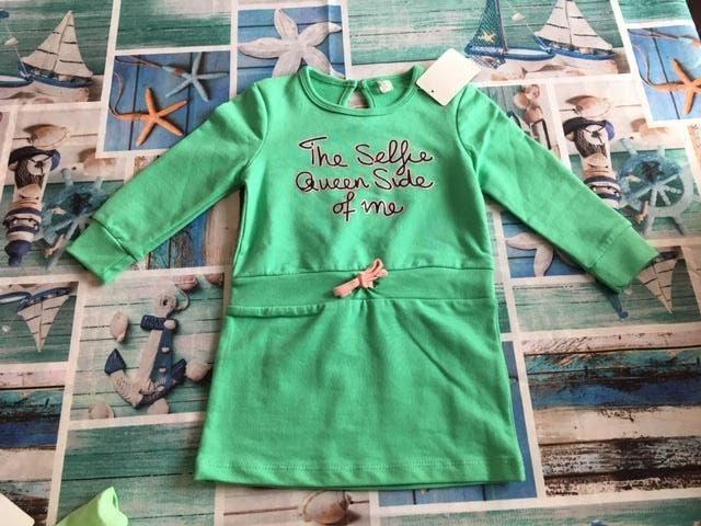 Nieuw groen jurkje ' The Selfie queen ' - maat 80, Enfants & Bébés, Vêtements de bébé | Taille 80, Enlèvement ou Envoi, Neuf, Fille
