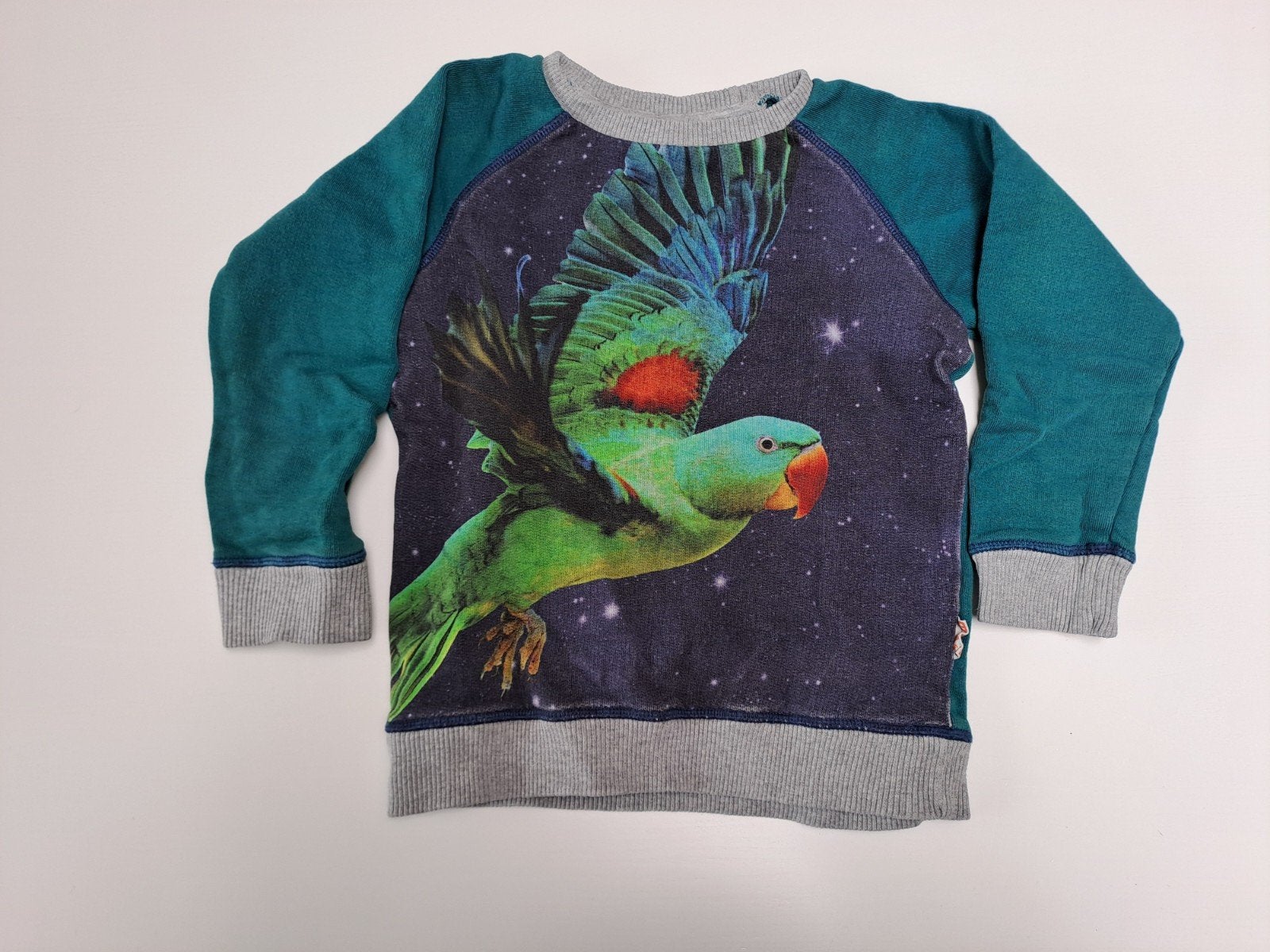 Mt 110-116 Grijs, turquoise, donkerblauwe sweater parkiet, Kinderen en Baby's, Trui of Vest, Ophalen of Verzenden, Zo goed als nieuw