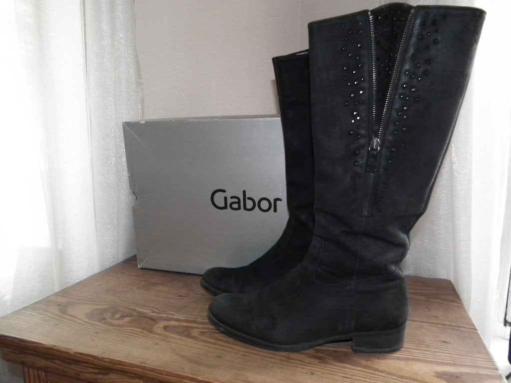 Hoge laarzen, voor dames. 40,5 (Gabor) in zwart Nubuck, Hoge laarzen, Verzenden, Zwart, Gabor