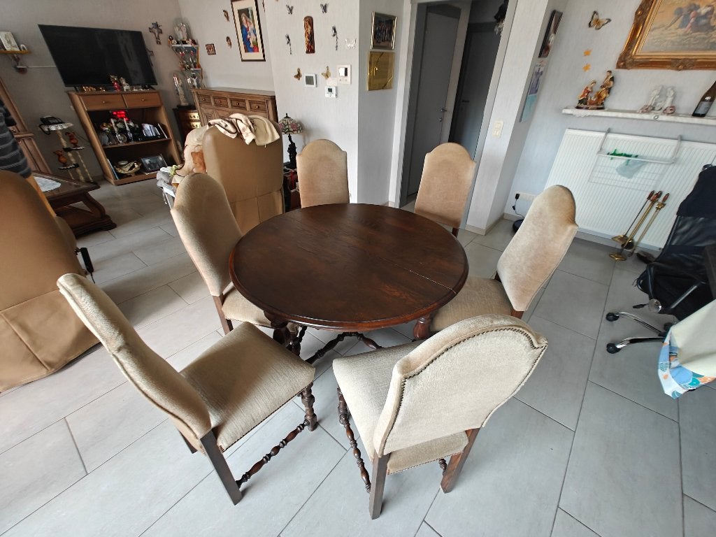 Eettafel + stoelen, Huis en Inrichting, Tafels | Eettafels, Ophalen, Gebruikt, 100 tot 150 cm, Vijf personen of meer