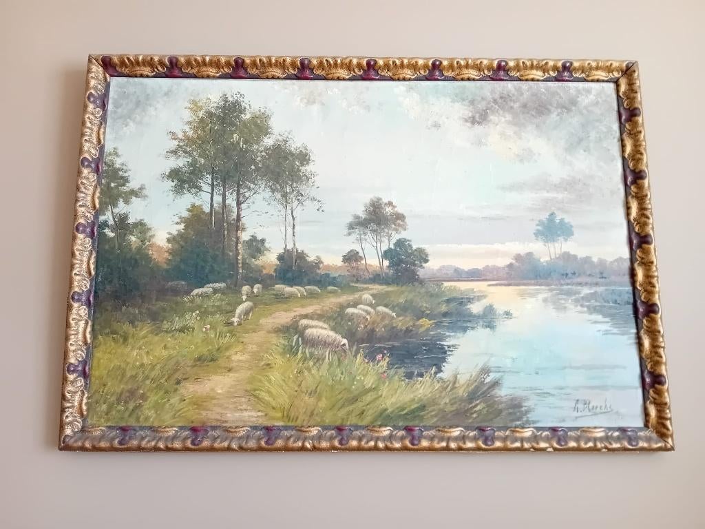 Tableau paysage – Huile sur toile – Encadrement ancien doré, Enlèvement