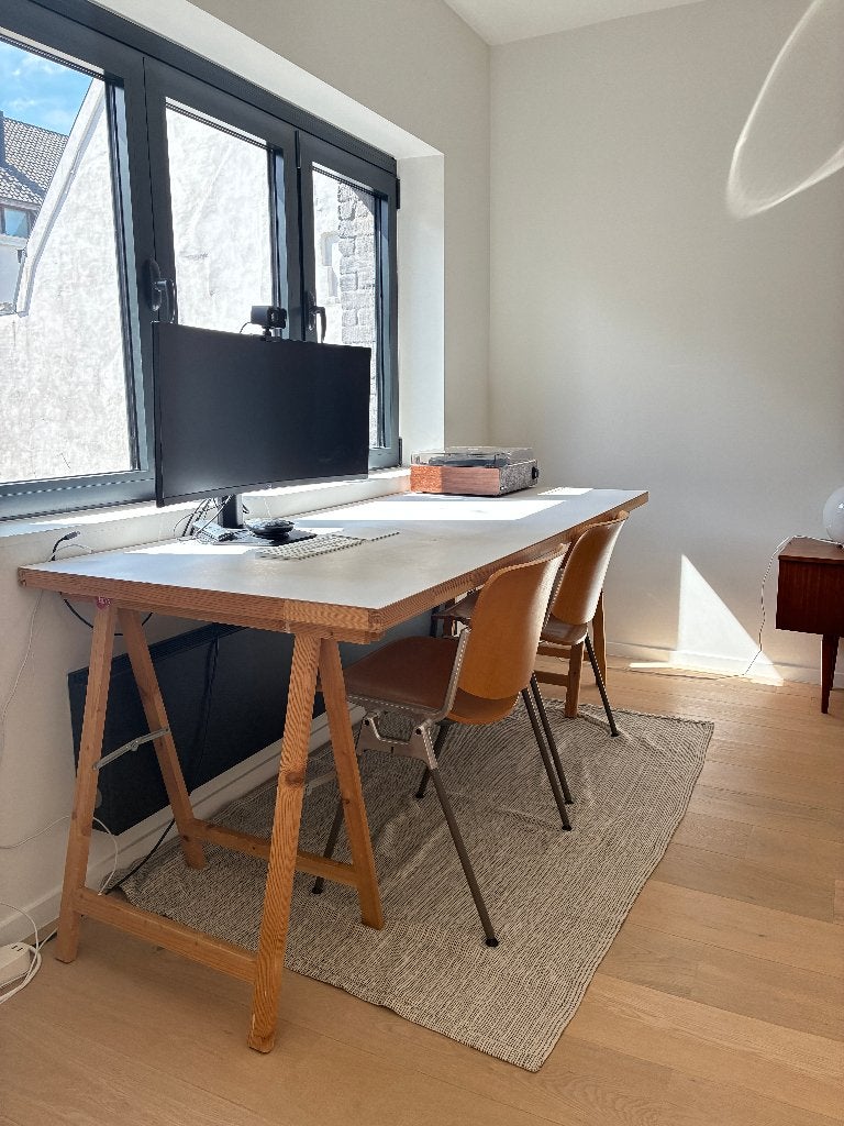 Large Wooden Trestle Desk / Work Table, Maison & Meubles, Bureaux, Enlèvement, Utilisé