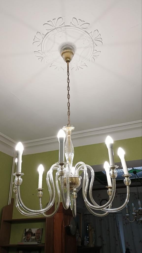 Lustre en verre à 8 branches., Maison & Meubles, Enlèvement, Verre