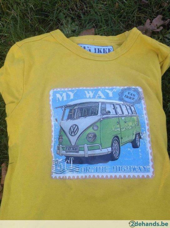 Gele longsleeve t-shirt retro VW bus T1  - maat 122/128, Ophalen of Verzenden, Gebruikt, Jongen of Meisje, Shirt of Longsleeve