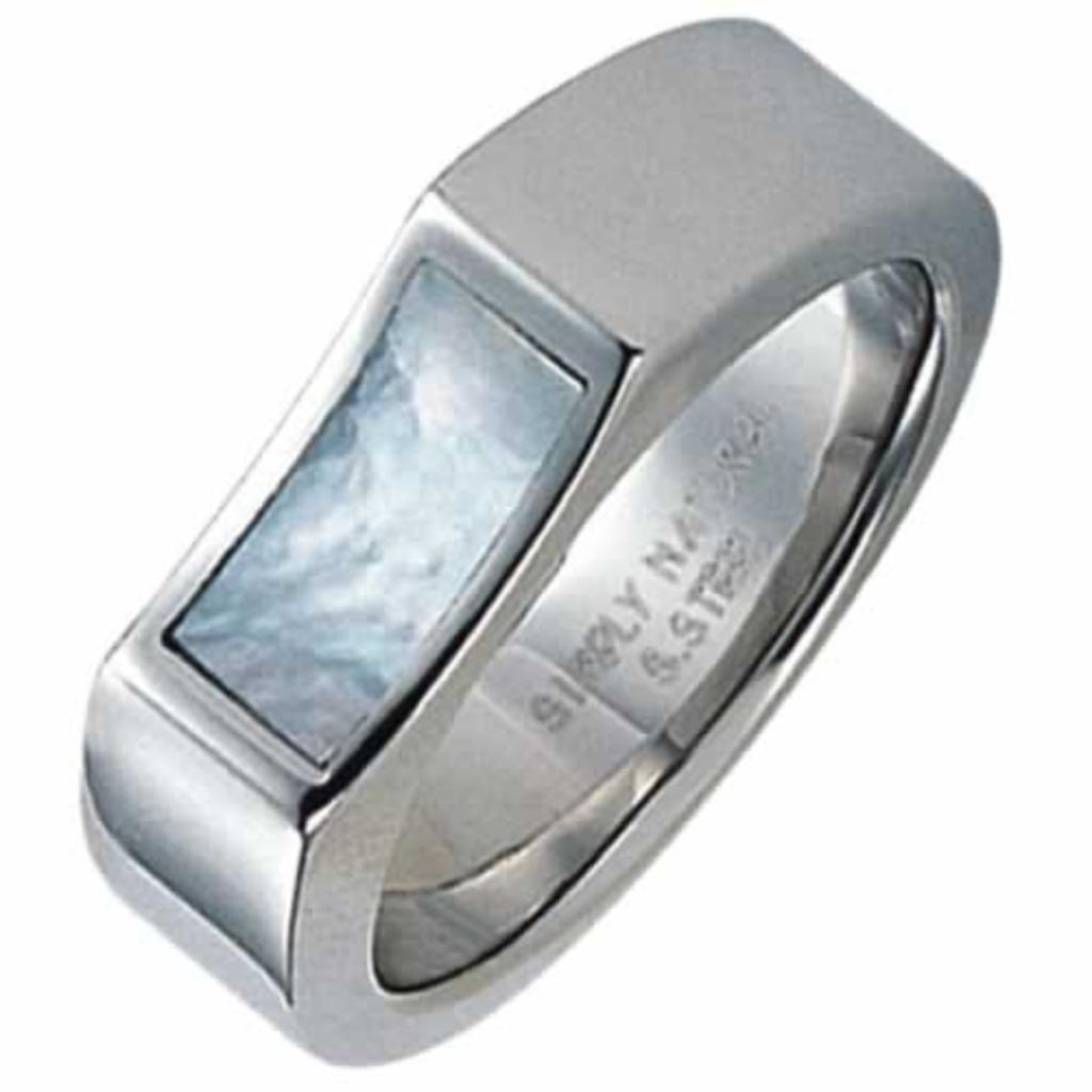 Ring staal 316L met parelmoer, Handtassen en Accessoires, Ophalen of Verzenden, Nieuw, IJzer of Staal, Dame