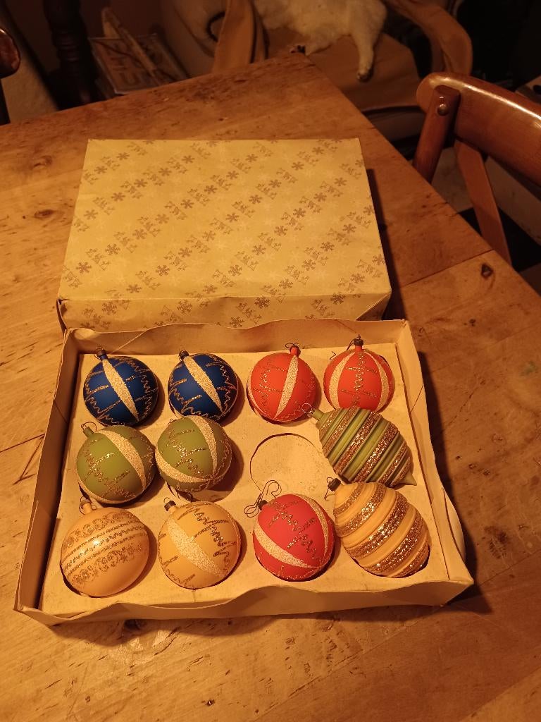 Doos met 11 vintage kunststof kerstballen, Ophalen of Verzenden