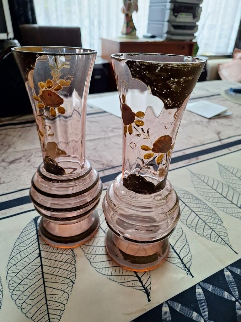 2 oeroude beschilderde vaasjes, Antiek en Kunst, Ophalen of Verzenden