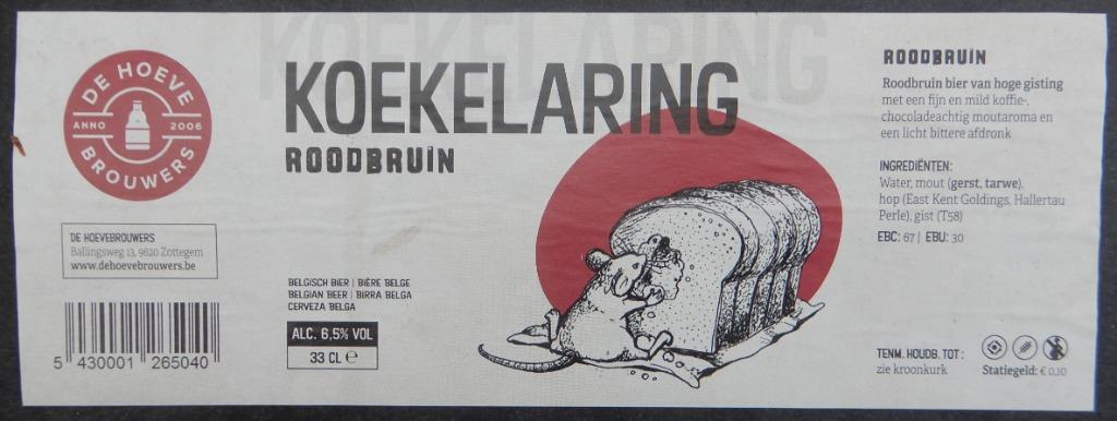 Bieretiket Koekelaring Brouwerij De Hoeve Brouwers (10u9), Verzenden, Gebruikt