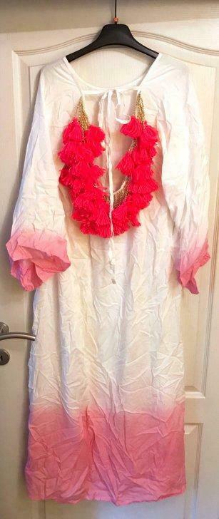 Robe Sundress Longue blanche et rose neuve, Neuf, Taille 34 (XS) ou plus petite, Autres couleurs