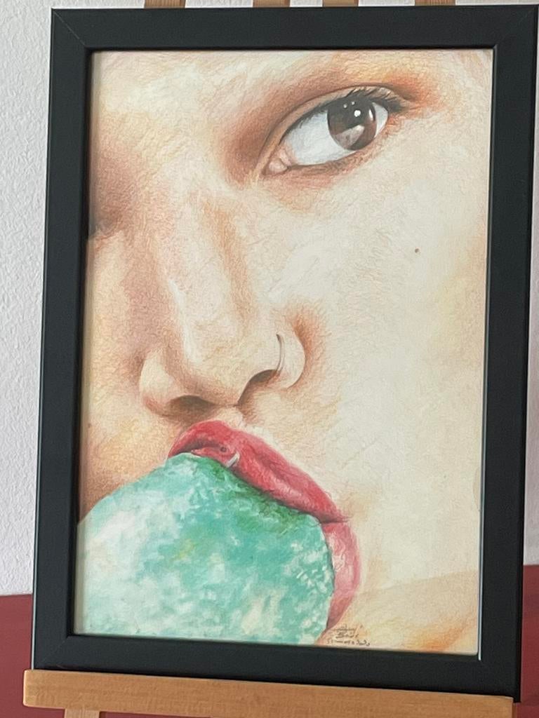 Kleurpotloodtekening Gérald Baes “Princess”, 2020, Antiek en Kunst, Ophalen of Verzenden