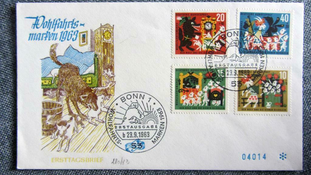 FIRST DAY COVER- SPROOKJES EN ANDERE-DE WOLF EN DE 7 GEITJES, Ophalen of Verzenden, Gestempeld, Overige thema's